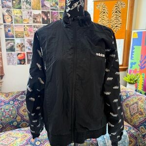 Adidas Black Jacket with Logo Sleeves Windbreaker Jacket size XL